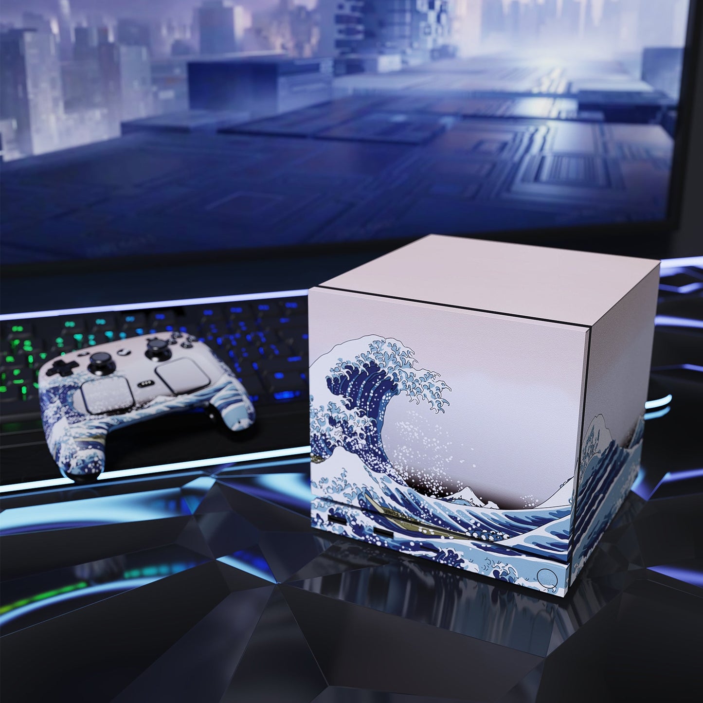 PlayVital Vinyl Skin Set for Steam Machine Console & Steam Controller (2026), Protective Decal Wrap - The Great Wave PlayVital