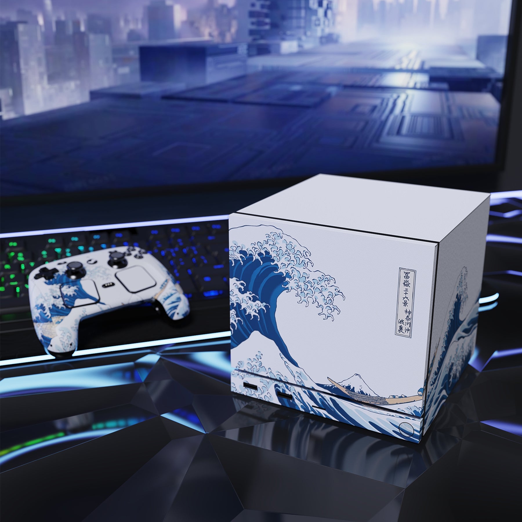 PlayVital Vinyl Skin Set for Steam Machine Console & Steam Controller (2026), Protective Decal Wrap - The Great Wave off Kanagawa PlayVital
