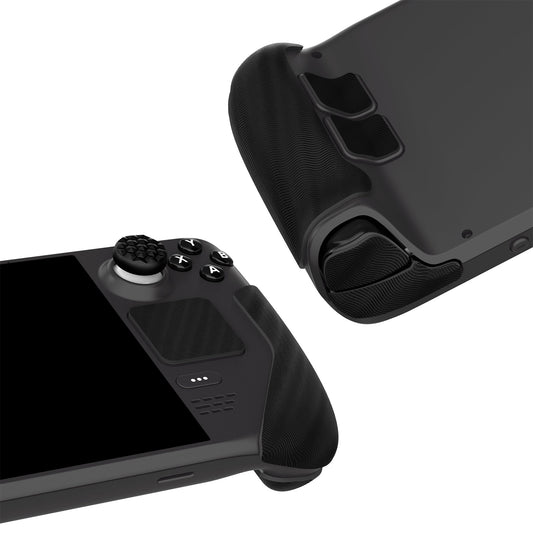 PlayVital Water Ripple Textured Handle Grips with Thumb Grip Caps for Steam Deck LCD & OLED - Black PlayVital