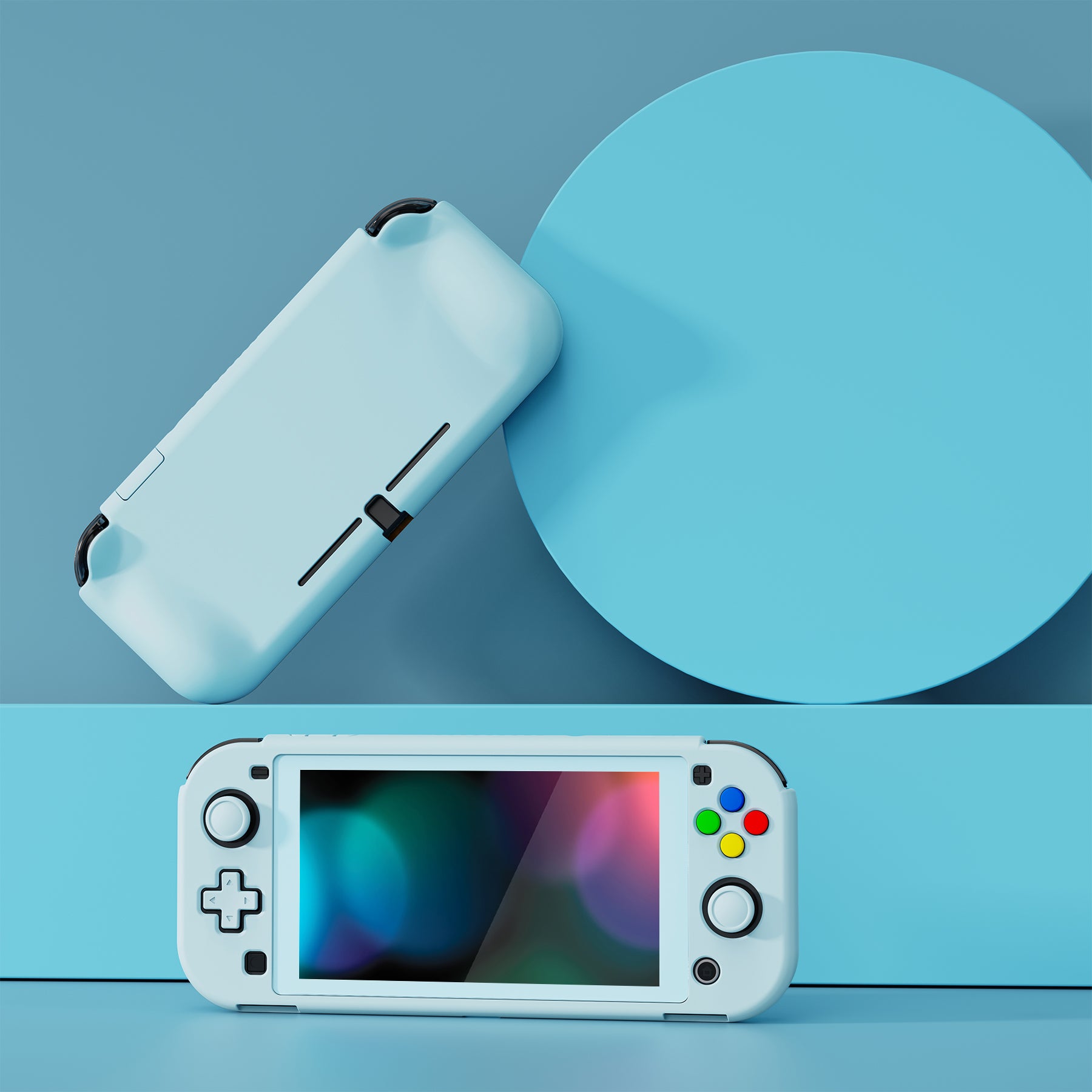 PlayVital ZealProtect Hard Shell Protective Case with Screen Protector & Thumb Grip Caps & Button Caps for Nintendo Switch Lite - Heaven Blue - PSLYP3018 playvital