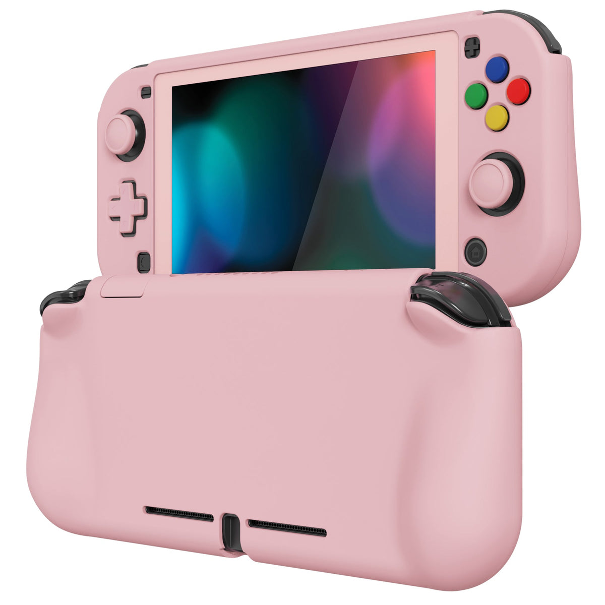PlayVital ZealProtect Hard Shell Protective Case with Screen Protector & Thumb Grip Caps & Button Caps for Nintendo Switch Lite - Peach Blossom Pink playvital
