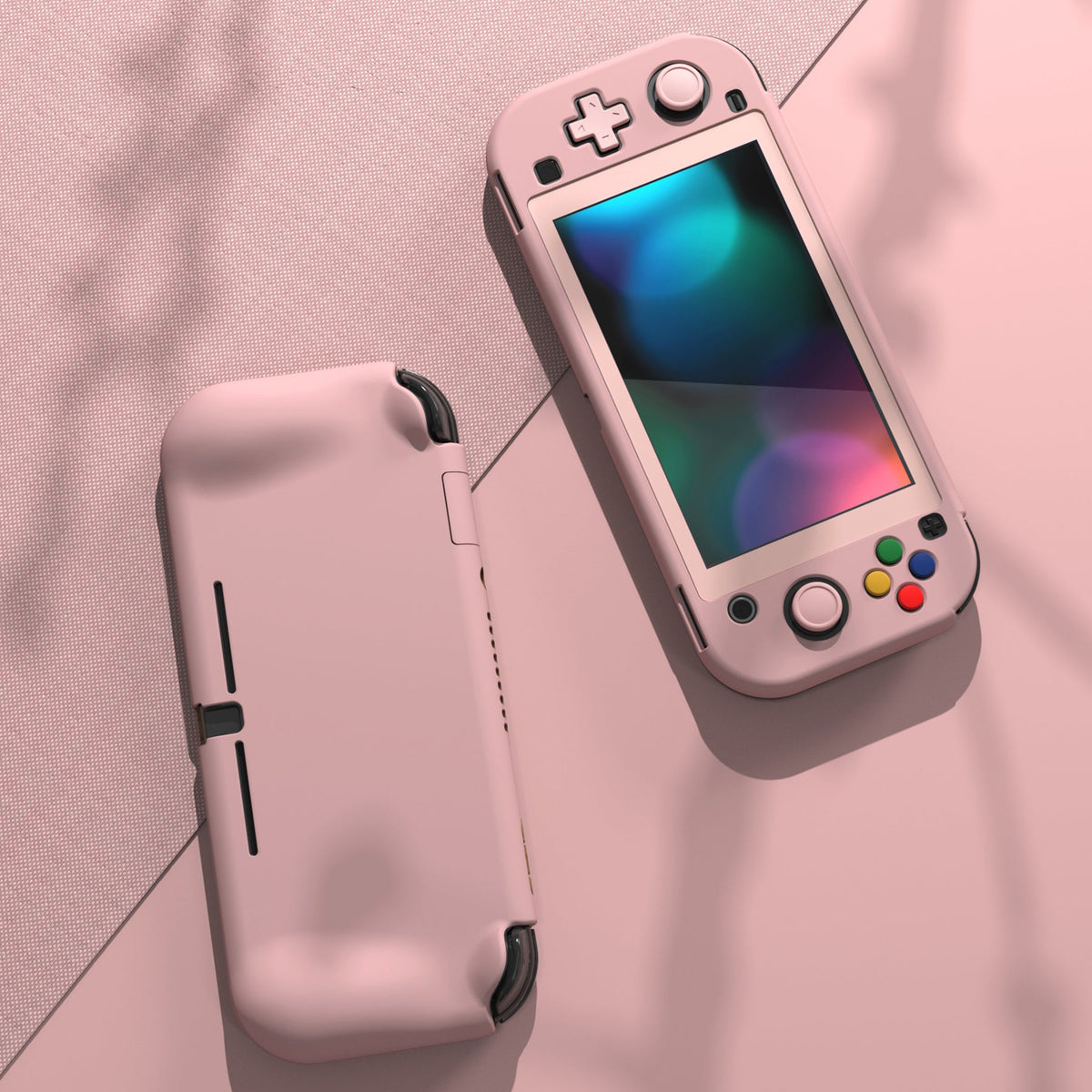 PlayVital ZealProtect Hard Shell Protective Case with Screen Protector & Thumb Grip Caps & Button Caps for Nintendo Switch Lite - Peach Blossom Pink playvital