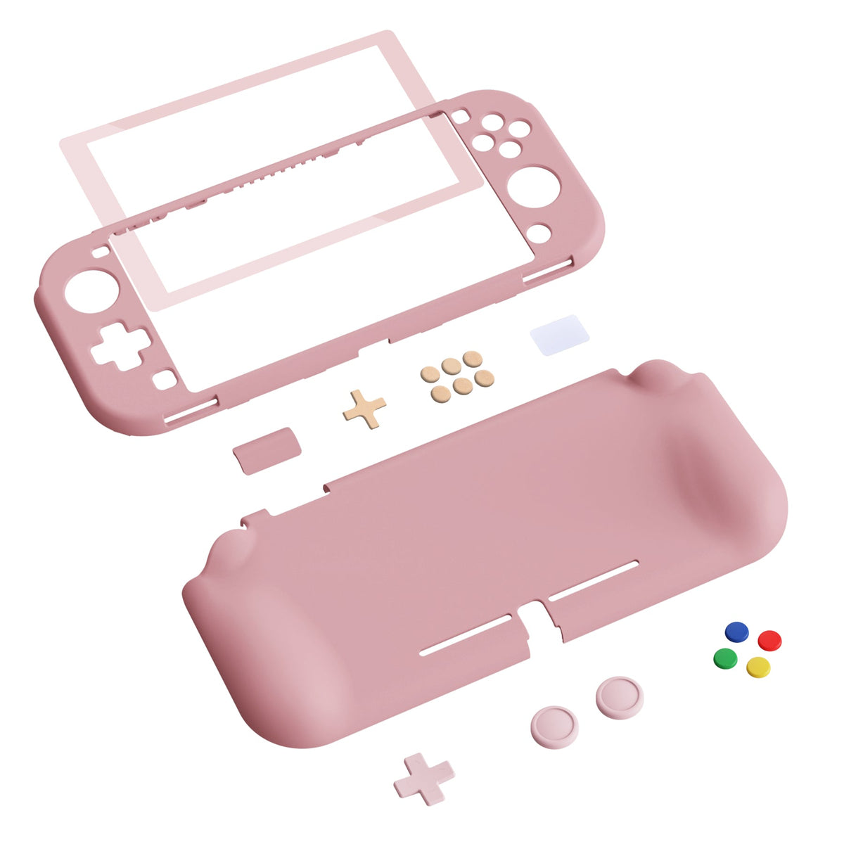 PlayVital ZealProtect Hard Shell Protective Case with Screen Protector & Thumb Grip Caps & Button Caps for Nintendo Switch Lite - Peach Blossom Pink playvital