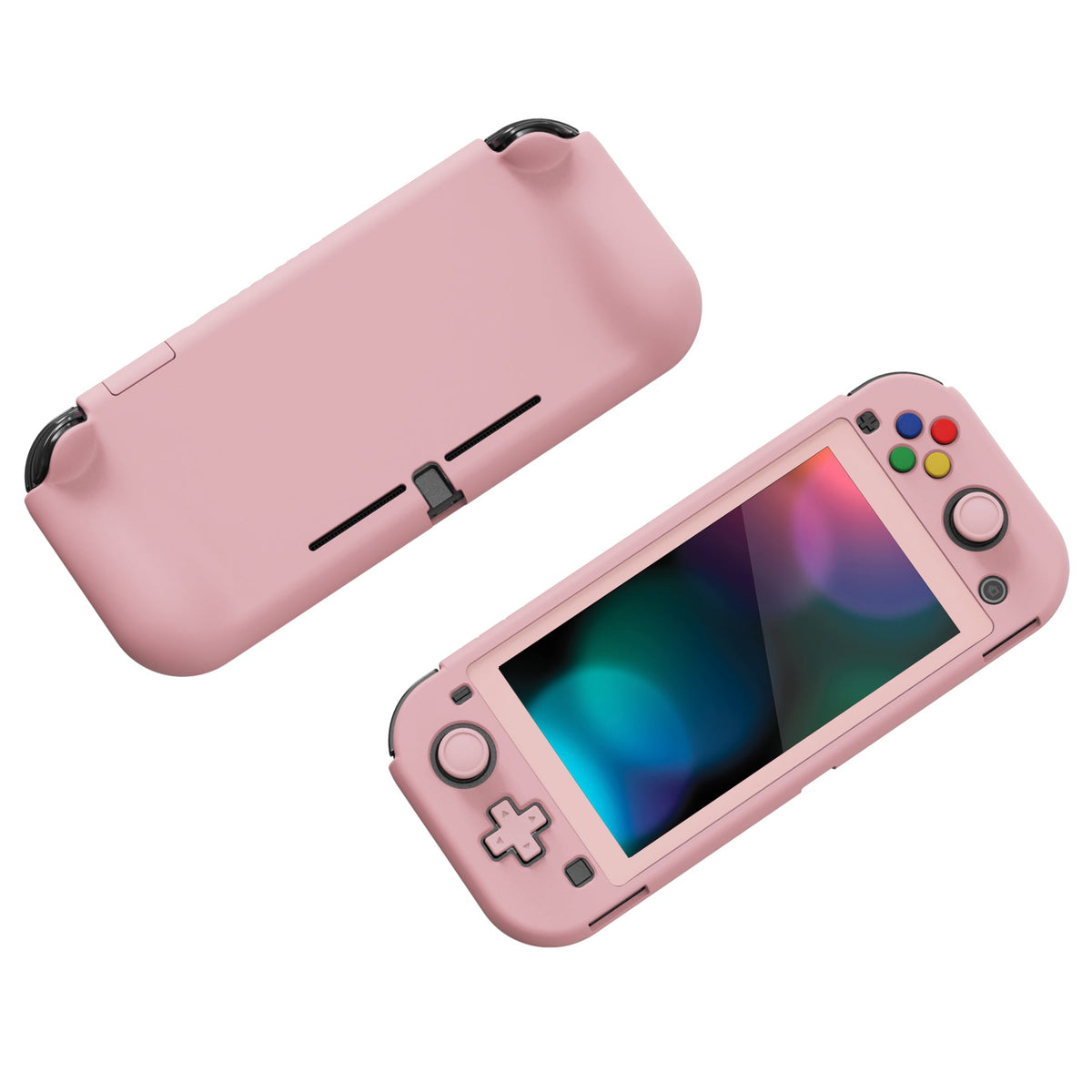 PlayVital ZealProtect Hard Shell Protective Case with Screen Protector & Thumb Grip Caps & Button Caps for Nintendo Switch Lite - Peach Blossom Pink playvital