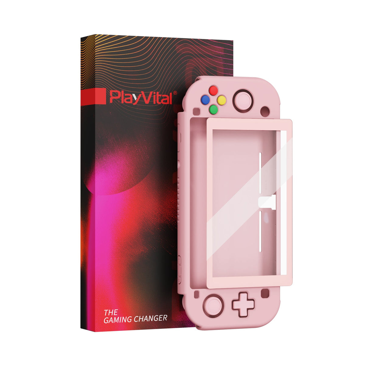 PlayVital ZealProtect Hard Shell Protective Case with Screen Protector & Thumb Grip Caps & Button Caps for Nintendo Switch Lite - Peach Blossom Pink playvital