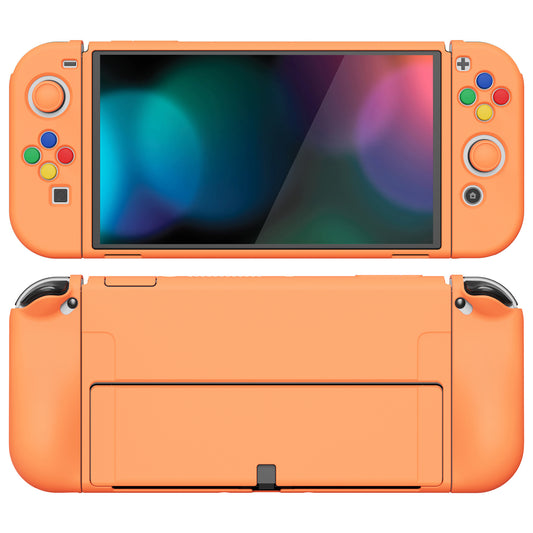 PlayVital ZealProtect Soft TPU Slim Protective Case with Thumb Grip Caps & ABXY Direction Button Caps for Nintendo Switch OLED - Apricot Yellow