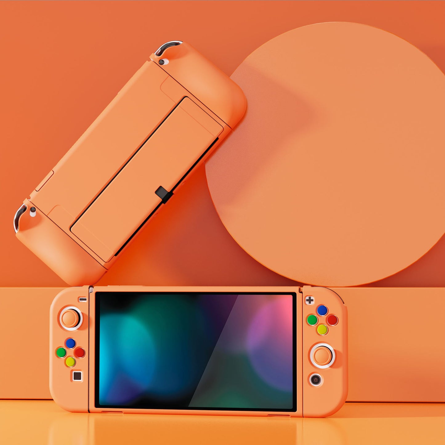 PlayVital ZealProtect Soft TPU Slim Protective Case with Thumb Grip Caps & ABXY Direction Button Caps for Nintendo Switch OLED - Apricot Yellow