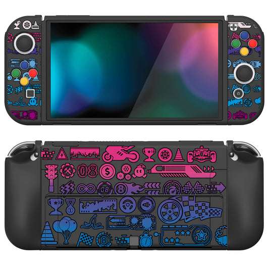 PlayVital ZealProtect Soft TPU Slim Protective Case with Thumb Grip Caps & ABXY Direction Button Caps for NS Switch OLED - Deluxe Championship - XSOYV6049 playvital