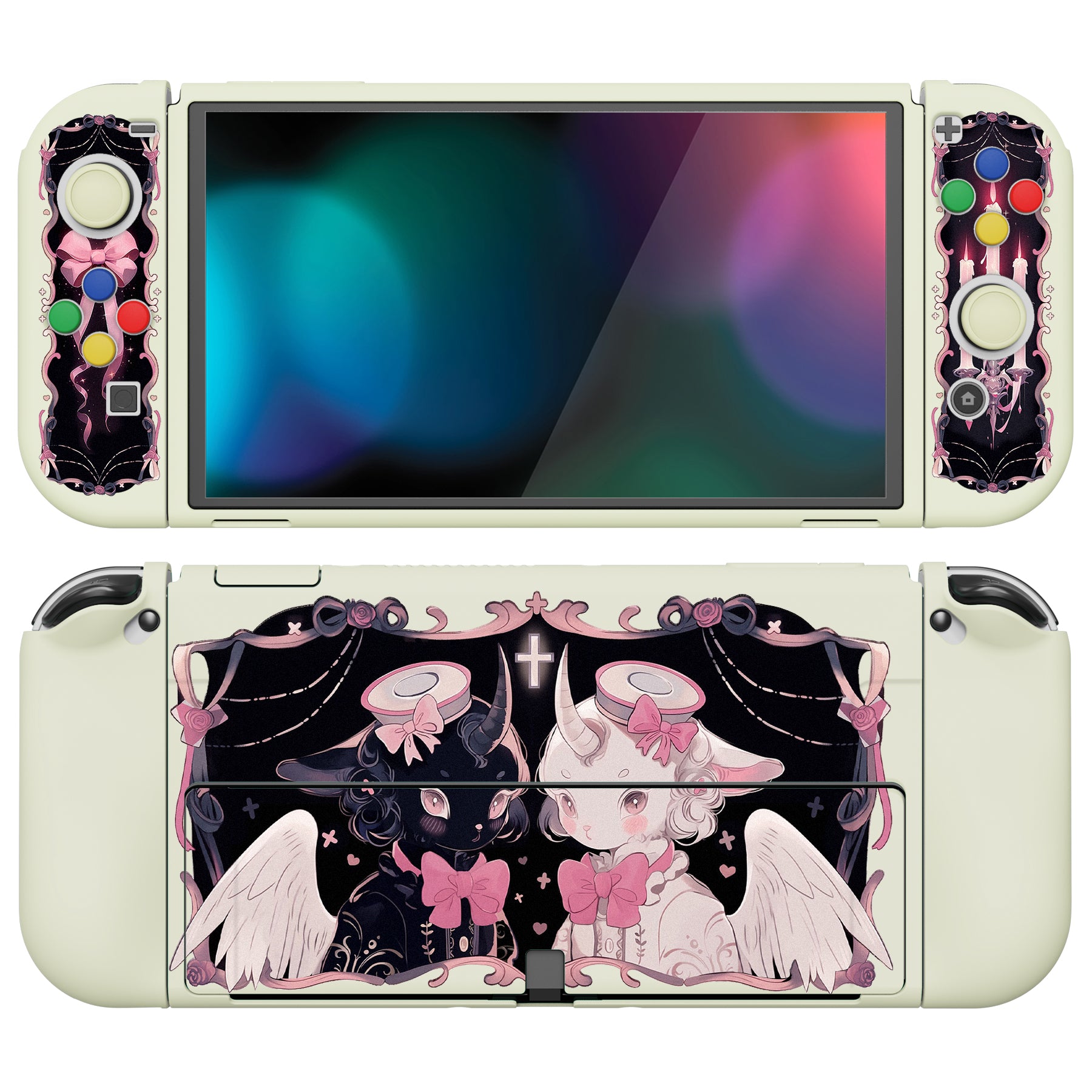 PlayVital ZealProtect Soft TPU Slim Protective Case with Thumb Grip Caps & ABXY Direction Button Caps for NS Switch OLED - Darkling Sheep - XSOYV6050 playvital