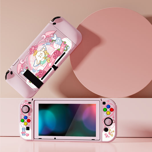 PlayVital ZealProtect Soft TPU Slim Protective Case with Tempered Glass Screen Protector & Thumb Grips & ABXY Direction Button Caps for Nintendo Switch - Intern Cupid playvital