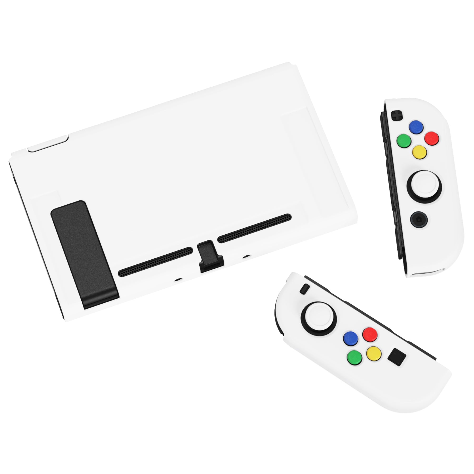 PlayVital ZealProtect Soft TPU Slim Protective Case with Tempered Glass Screen Protector & Thumb Grips & ABXY Direction Button Caps for Nintendo Switch - White playvital