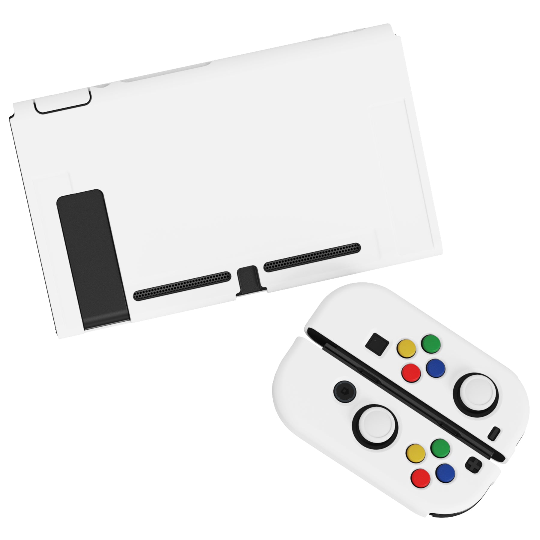 PlayVital ZealProtect Soft TPU Slim Protective Case with Tempered Glass Screen Protector & Thumb Grips & ABXY Direction Button Caps for Nintendo Switch - White playvital