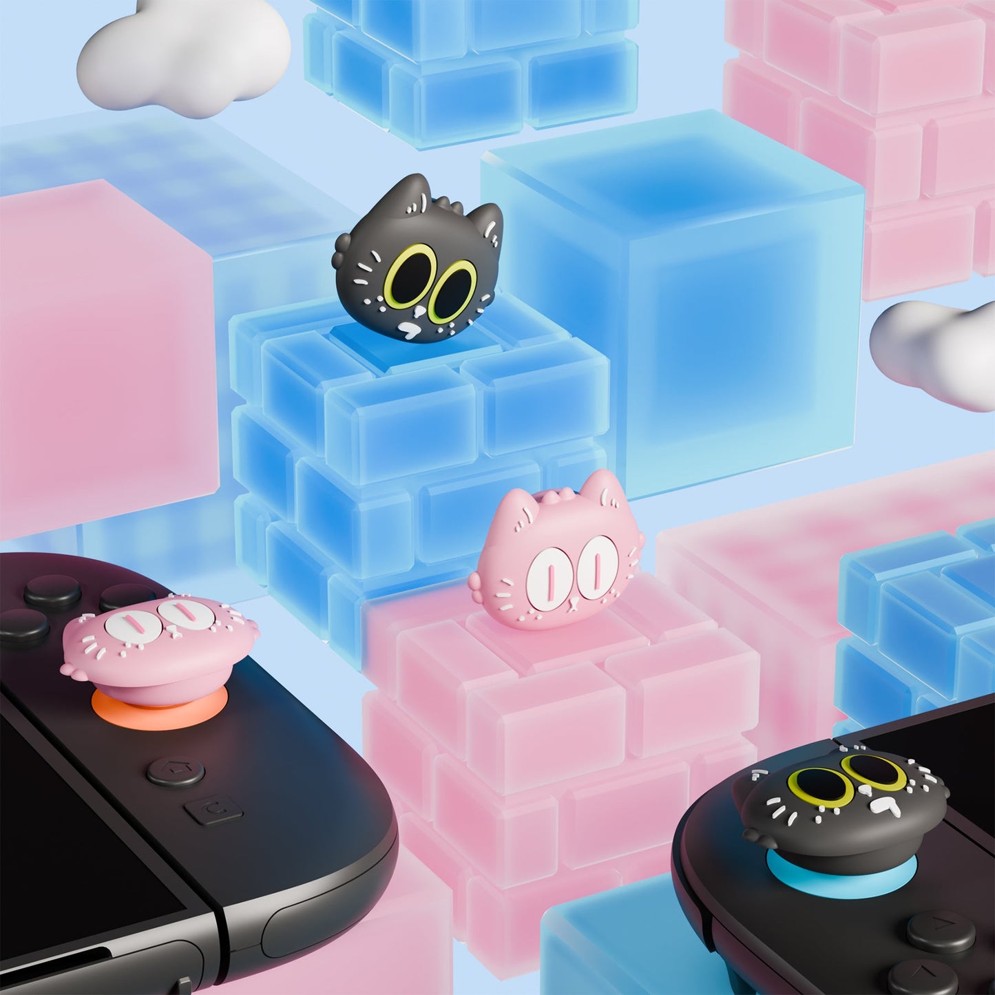PlayVital 4 Pcs Cute Thumb Grip Caps for Nintendo Switch 2 - Moonlight Cat PlayVital