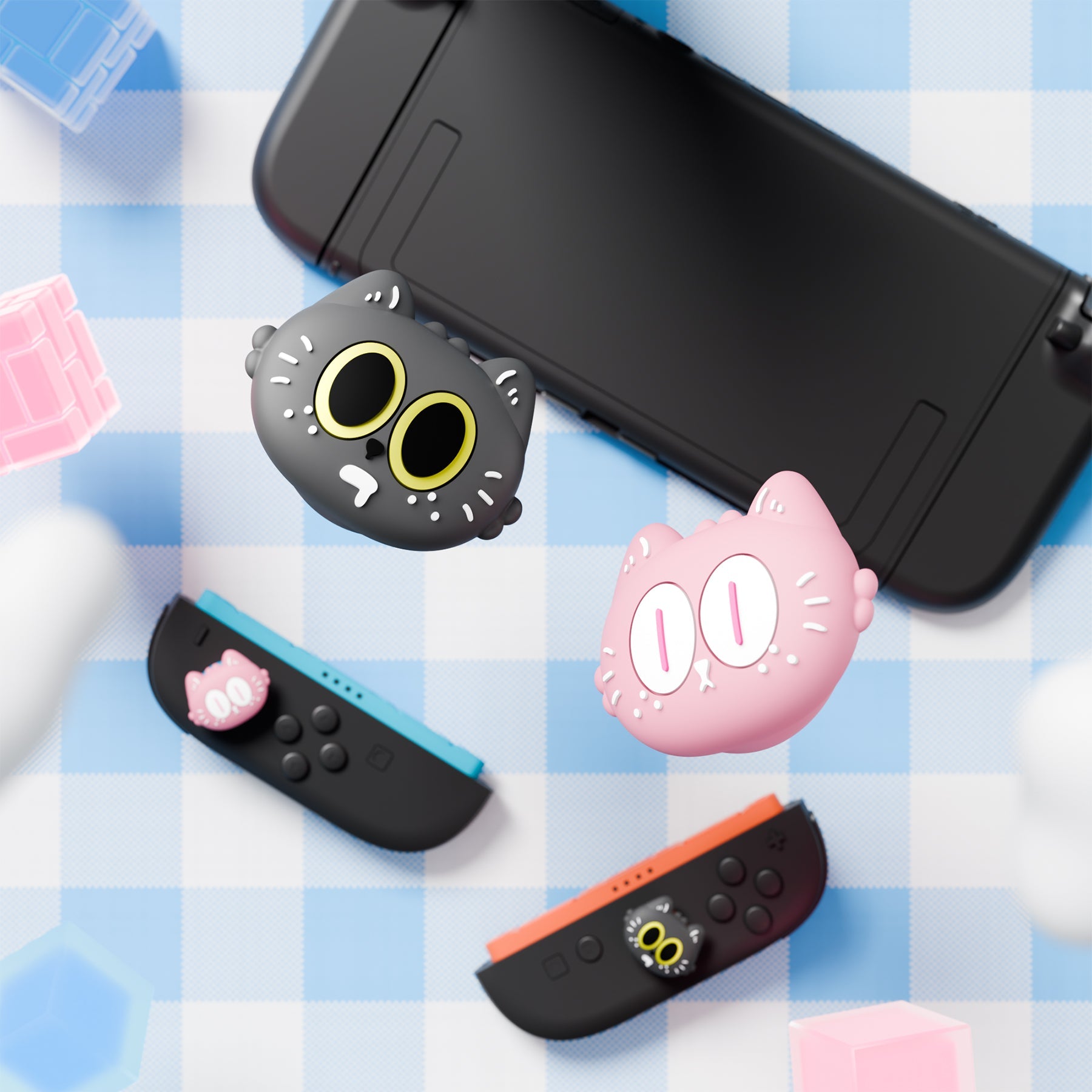 PlayVital 4 Pcs Cute Thumb Grip Caps for Nintendo Switch 2 - Moonlight Cat PlayVital