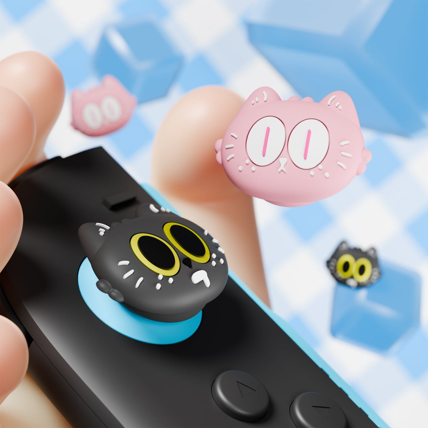 PlayVital 4 Pcs Cute Thumb Grip Caps for Nintendo Switch 2 - Moonlight Cat PlayVital