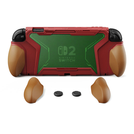 PlayVital BEYOND-GRIP Interchangeable Grip Protective Cover for Nintendo Switch 2 (2025), Ergonomic TPU Dockable Case Accessories for Switch 2 with Joystick Caps - Red & Orange PlayVital
