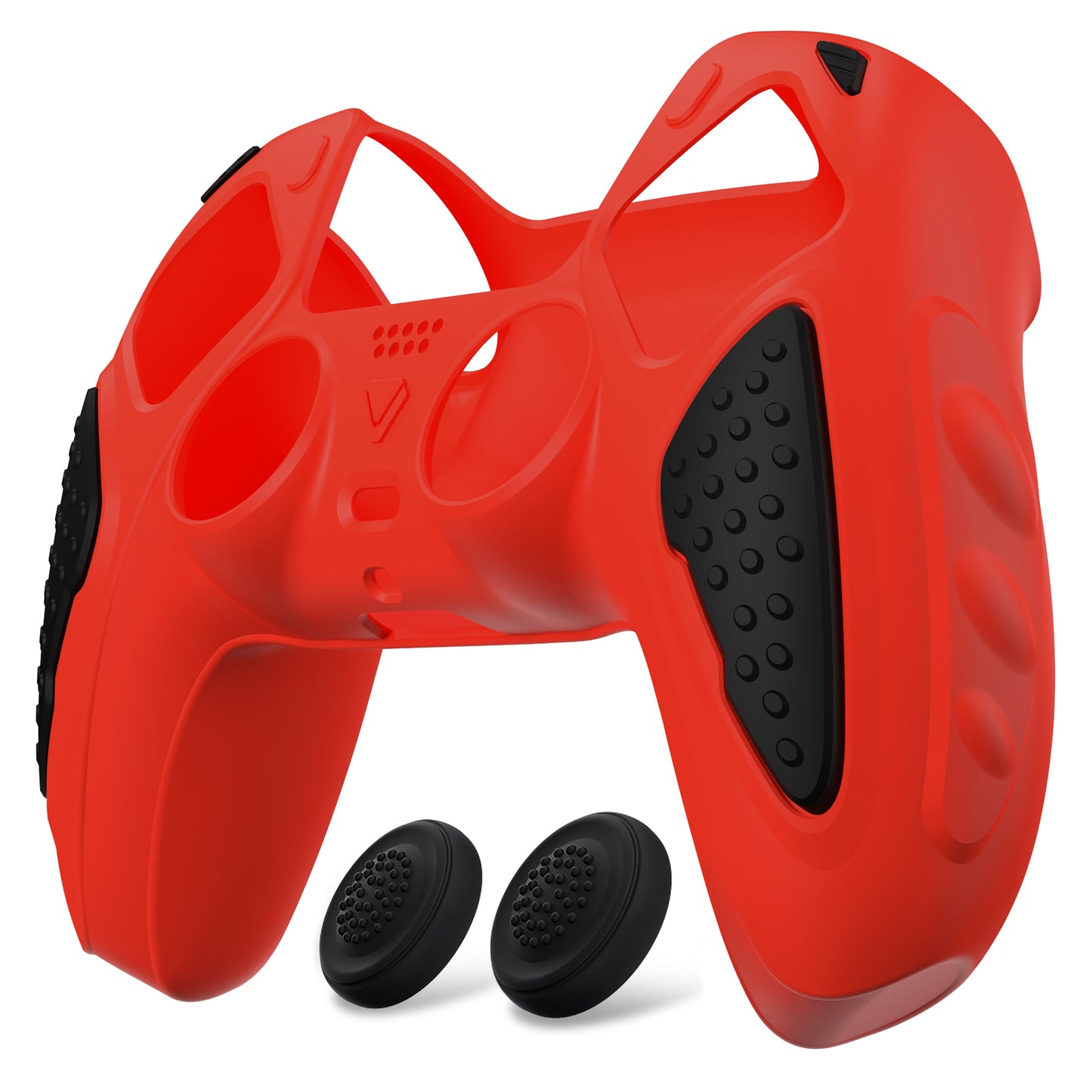 PlayVital Knight Edition Anti-Slip Silicone Cover Skin with Thumb Grip Caps for PS5 Wireless Controller - Passion Red & Black PlayVital