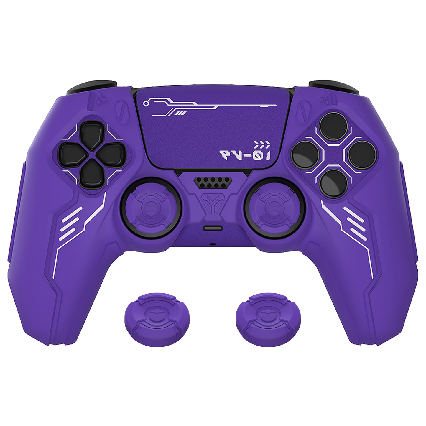 PlayVital Mecha Edition Anti-Slip Silicone Cover Skin with Matching Thumb Grips and Stickers for PS5 Wireless Controller - Compatible with Charging Station - Purple PlayVital