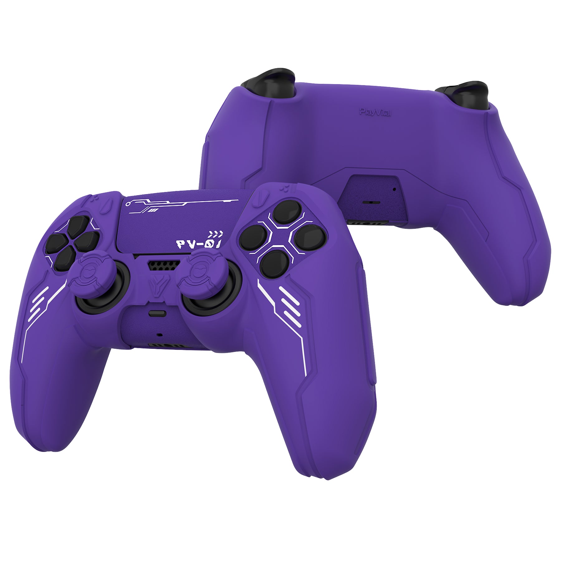 PlayVital Mecha Edition Anti-Slip Silicone Cover Skin with Matching Thumb Grips and Stickers for PS5 Wireless Controller - Compatible with Charging Station - Purple PlayVital