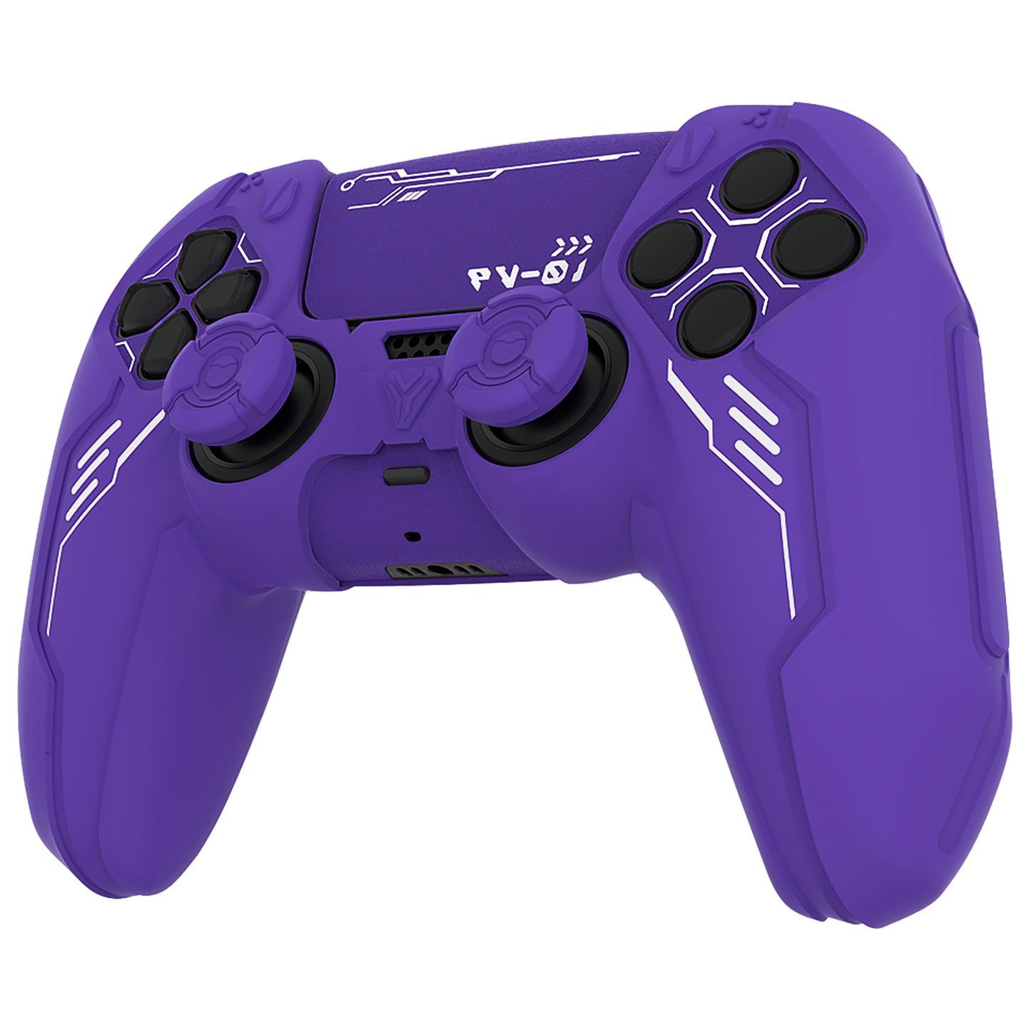 PlayVital Mecha Edition Anti-Slip Silicone Cover Skin with Matching Thumb Grips and Stickers for PS5 Wireless Controller - Compatible with Charging Station - Purple PlayVital