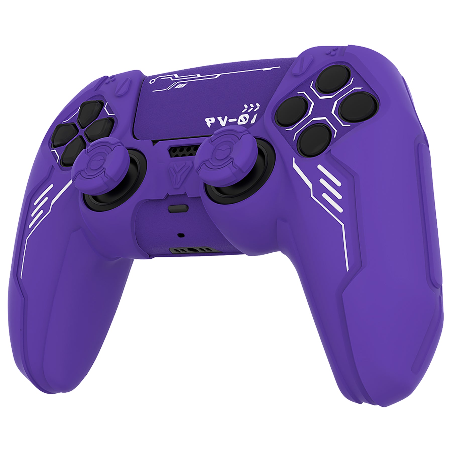 PlayVital Mecha Edition Anti-Slip Silicone Cover Skin with Matching Thumb Grips and Stickers for PS5 Wireless Controller - Compatible with Charging Station - Purple PlayVital