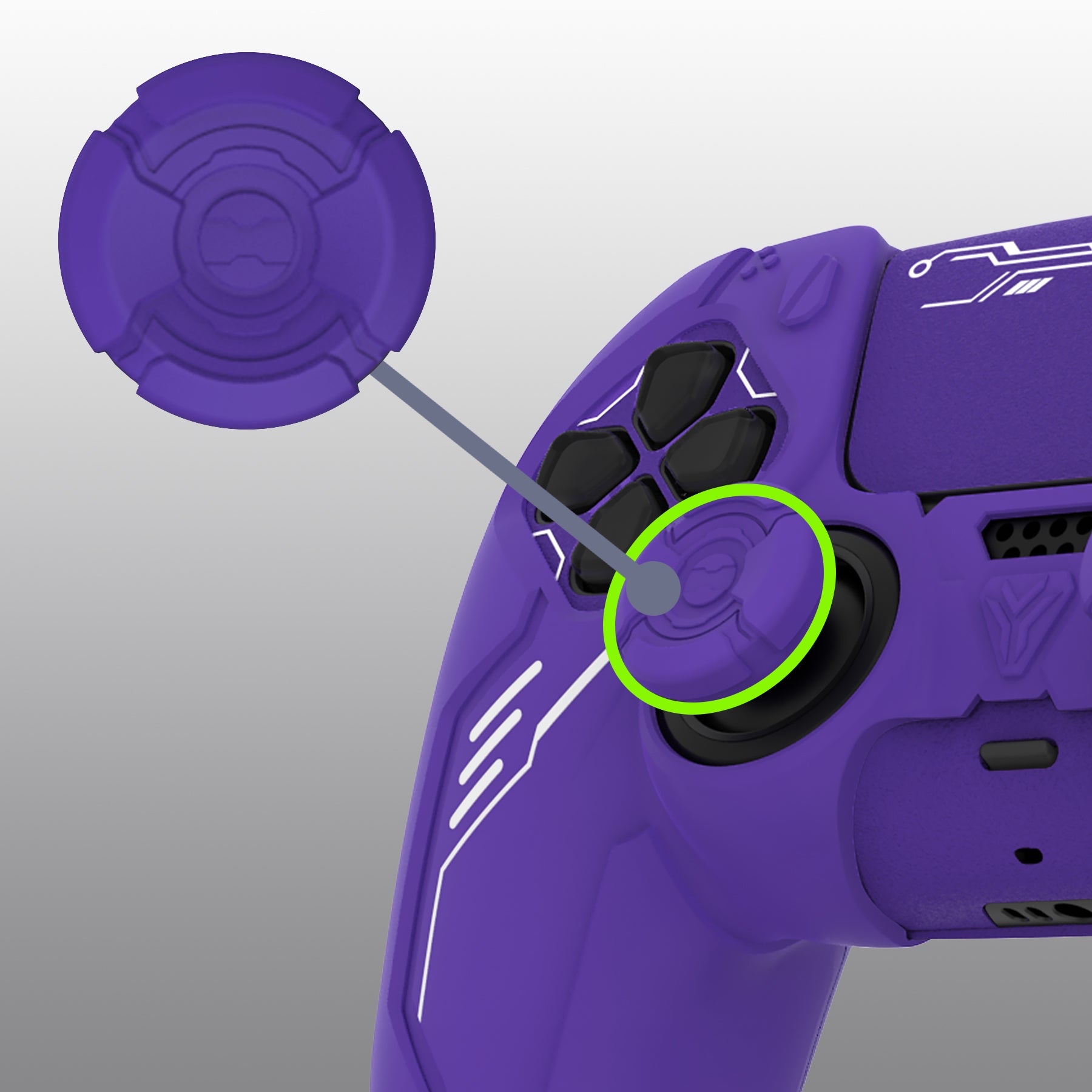 PlayVital Mecha Edition Anti-Slip Silicone Cover Skin with Matching Thumb Grips and Stickers for PS5 Wireless Controller - Compatible with Charging Station - Purple PlayVital