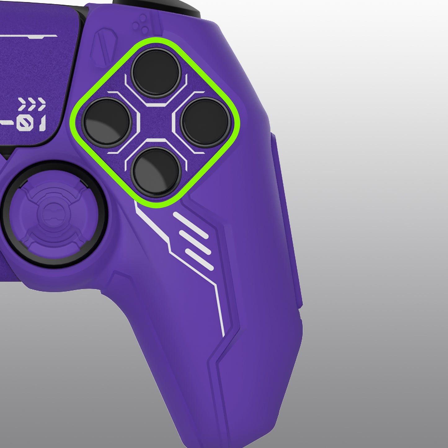 PlayVital Mecha Edition Anti-Slip Silicone Cover Skin with Matching Thumb Grips and Stickers for PS5 Wireless Controller - Compatible with Charging Station - Purple PlayVital