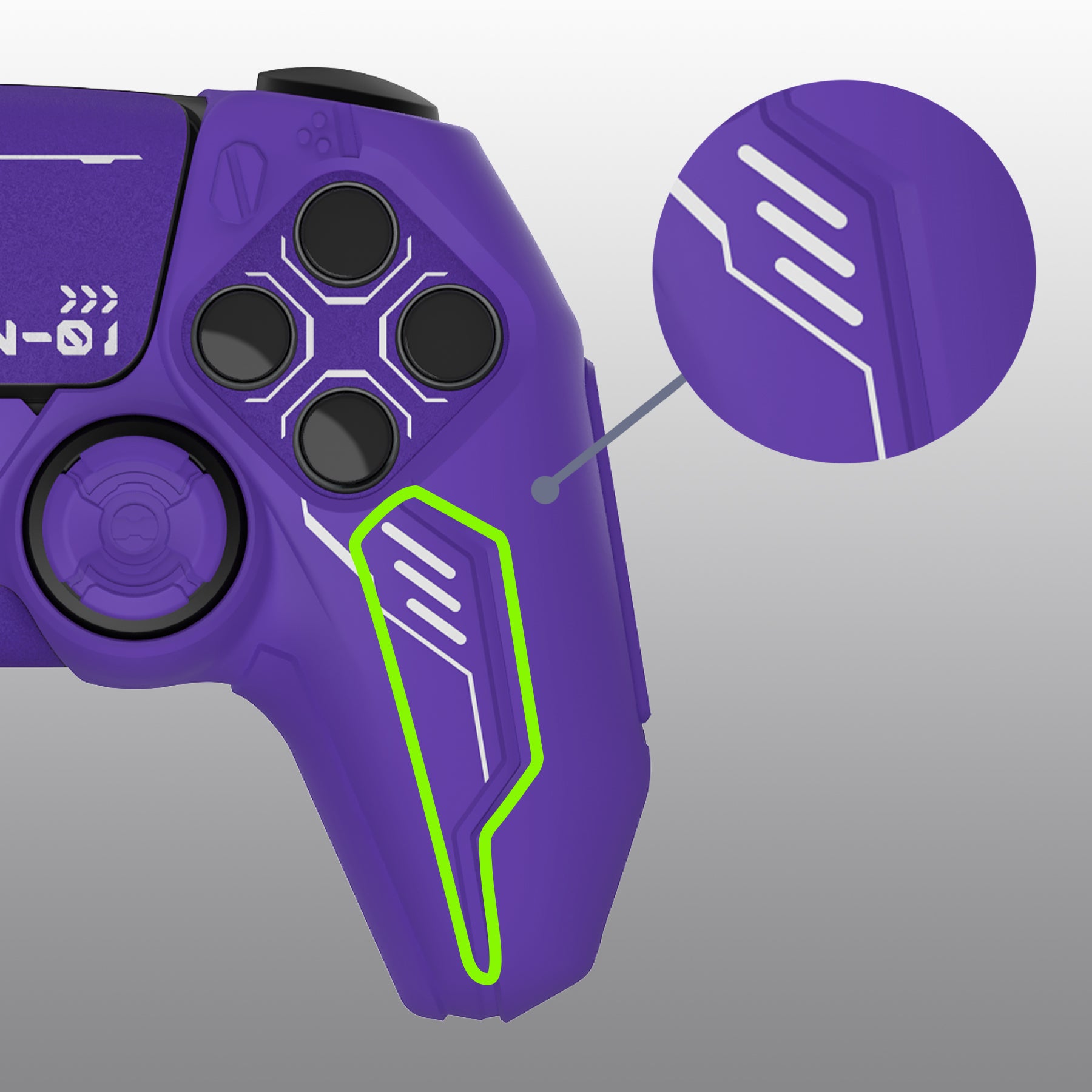 PlayVital Mecha Edition Anti-Slip Silicone Cover Skin with Matching Thumb Grips and Stickers for PS5 Wireless Controller - Compatible with Charging Station - Purple PlayVital