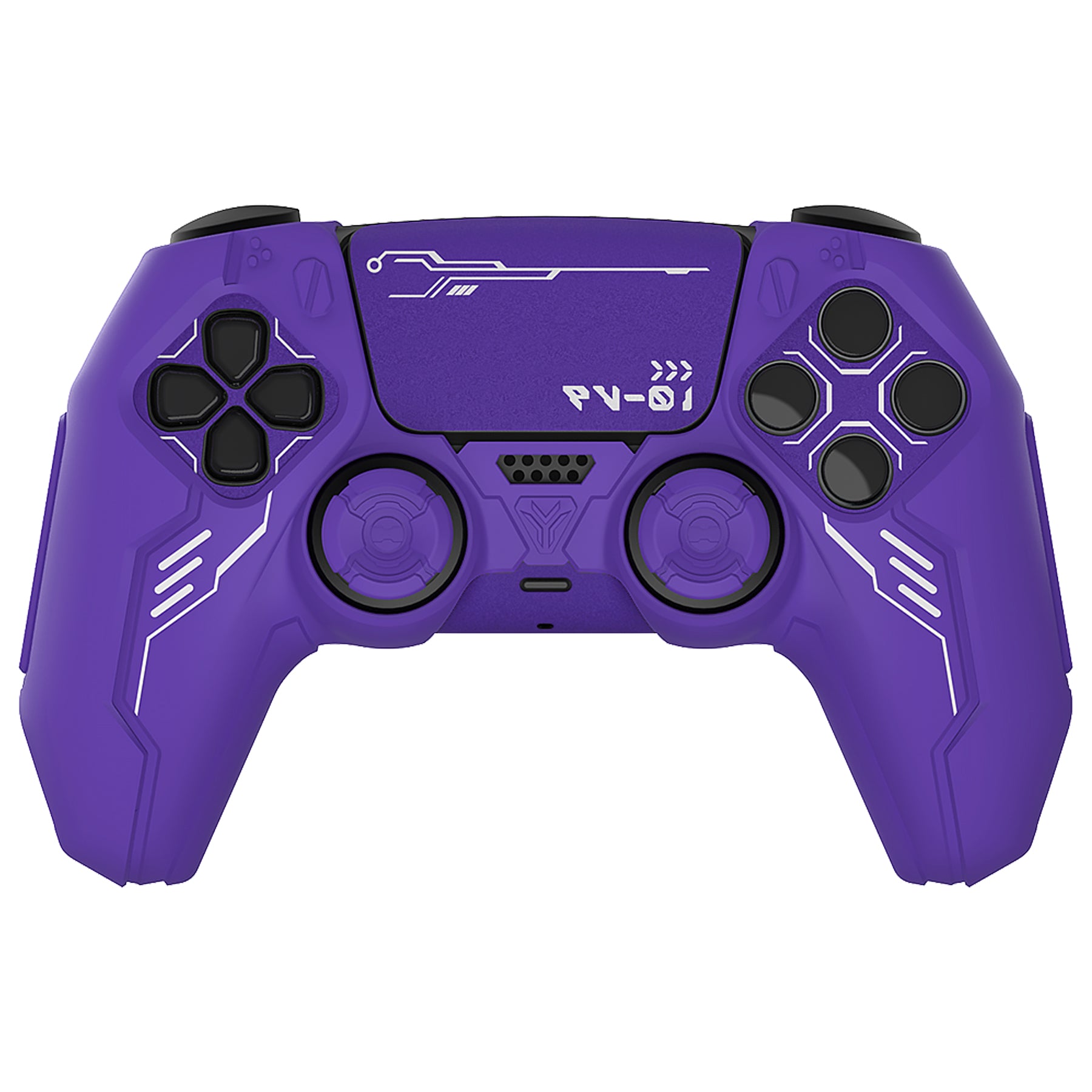 PlayVital Mecha Edition Anti-Slip Silicone Cover Skin with Matching Thumb Grips and Stickers for PS5 Wireless Controller - Compatible with Charging Station - Purple PlayVital