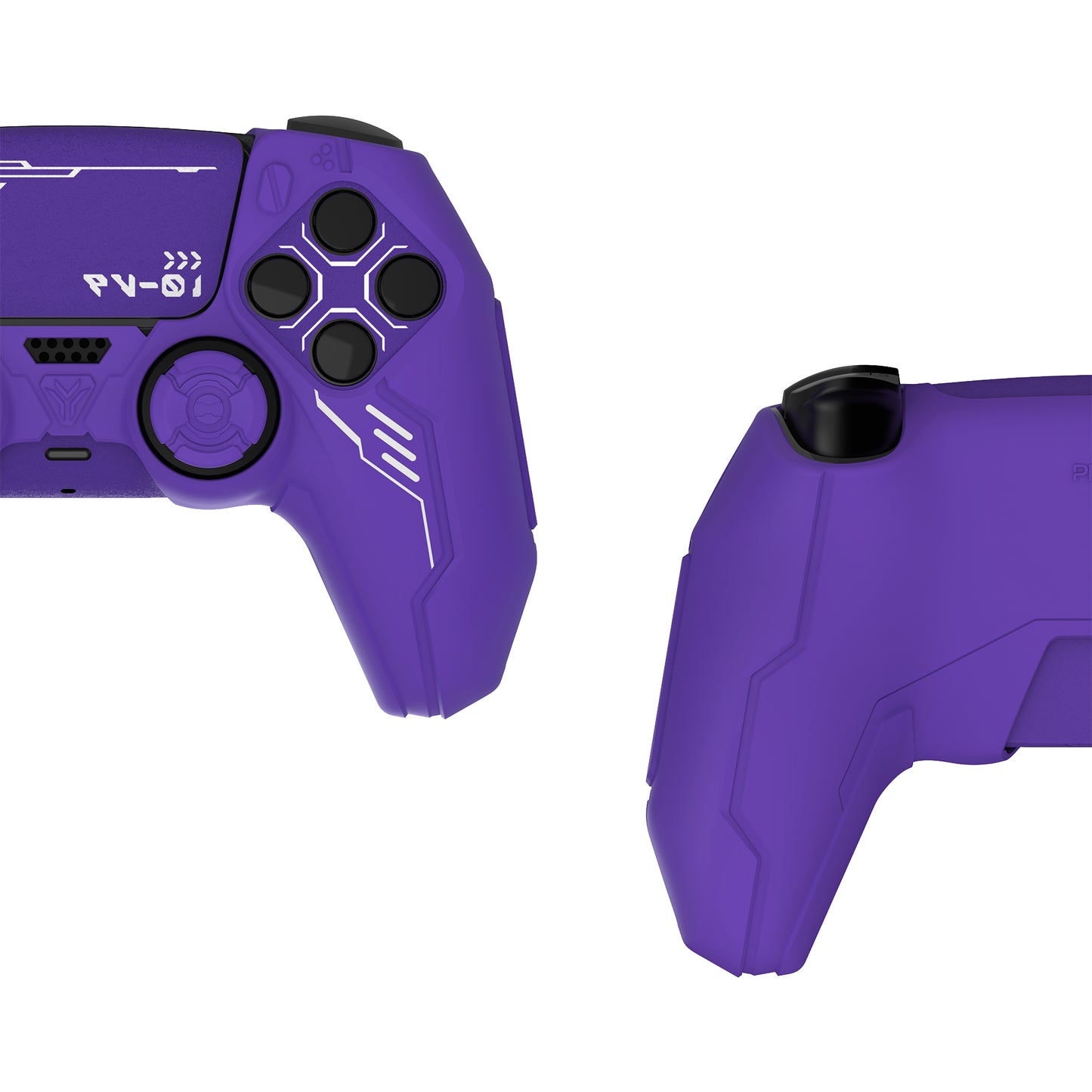 PlayVital Mecha Edition Anti-Slip Silicone Cover Skin with Matching Thumb Grips and Stickers for PS5 Wireless Controller - Compatible with Charging Station - Purple PlayVital