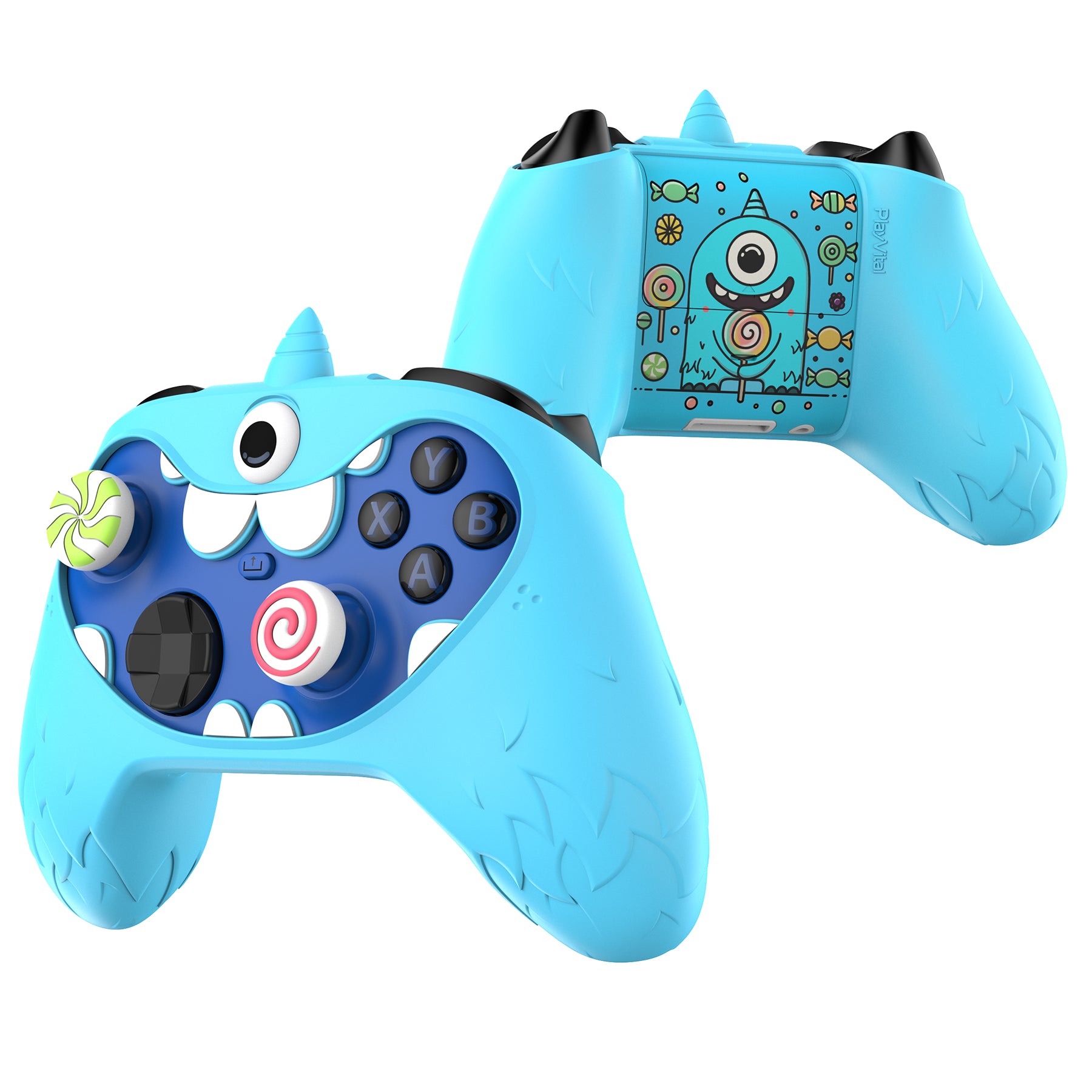PlayVital MonoEye Monster Cute Silicone Cover with Thumb Grips Caps for Xbox Series X/S Controller - Blue PlayVital