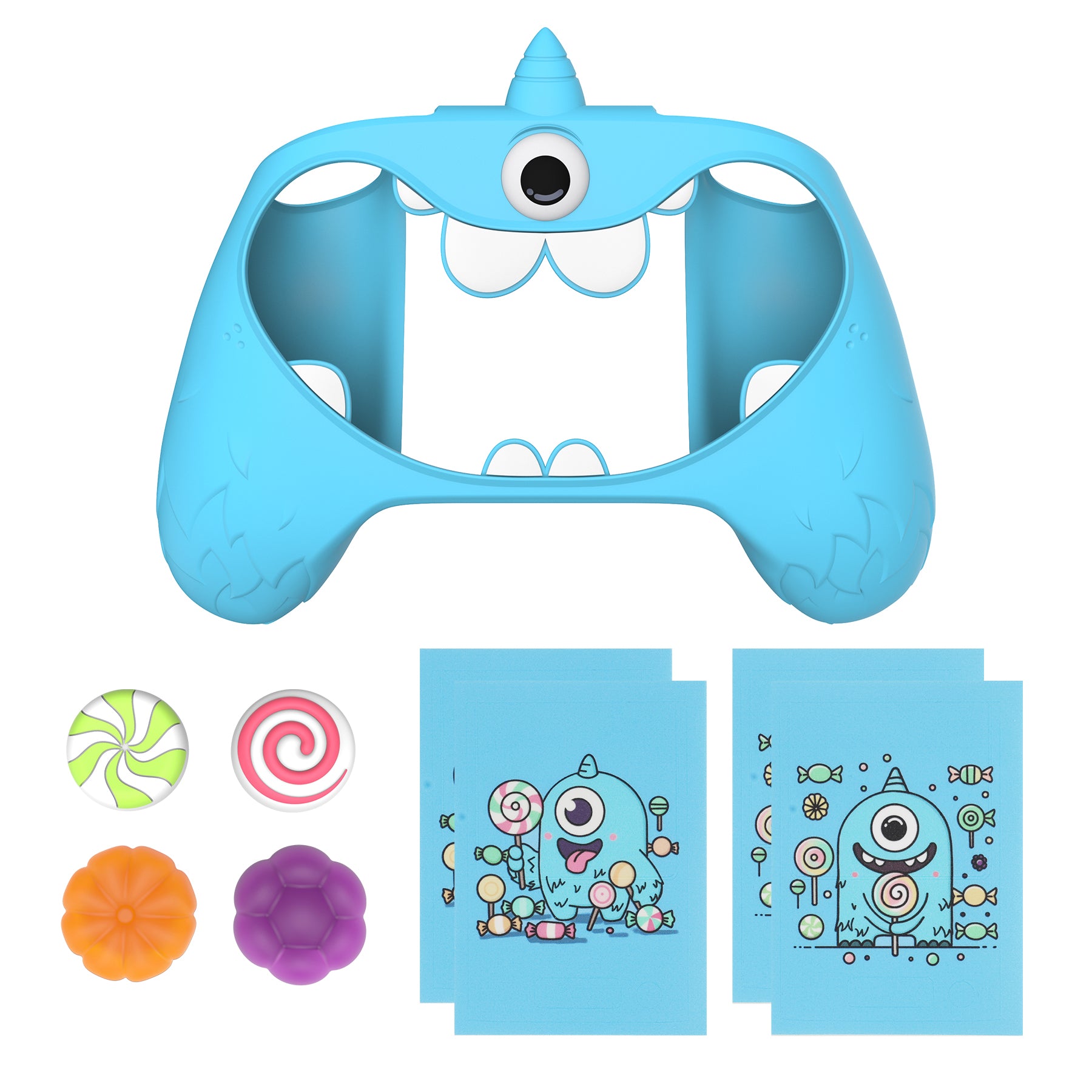 PlayVital MonoEye Monster Cute Silicone Cover with Thumb Grips Caps for Xbox Series X/S Controller - Blue PlayVital