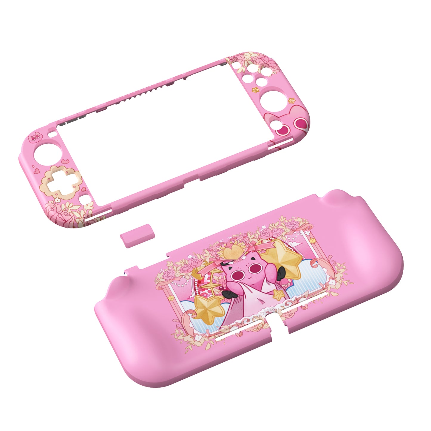 PlayVital PP&VV Hard Shell Protective Case with Screen Protector & Thumb Grip Caps & Button Caps for Nintendo Switch Lite - Pink - PSLYR018 playvital