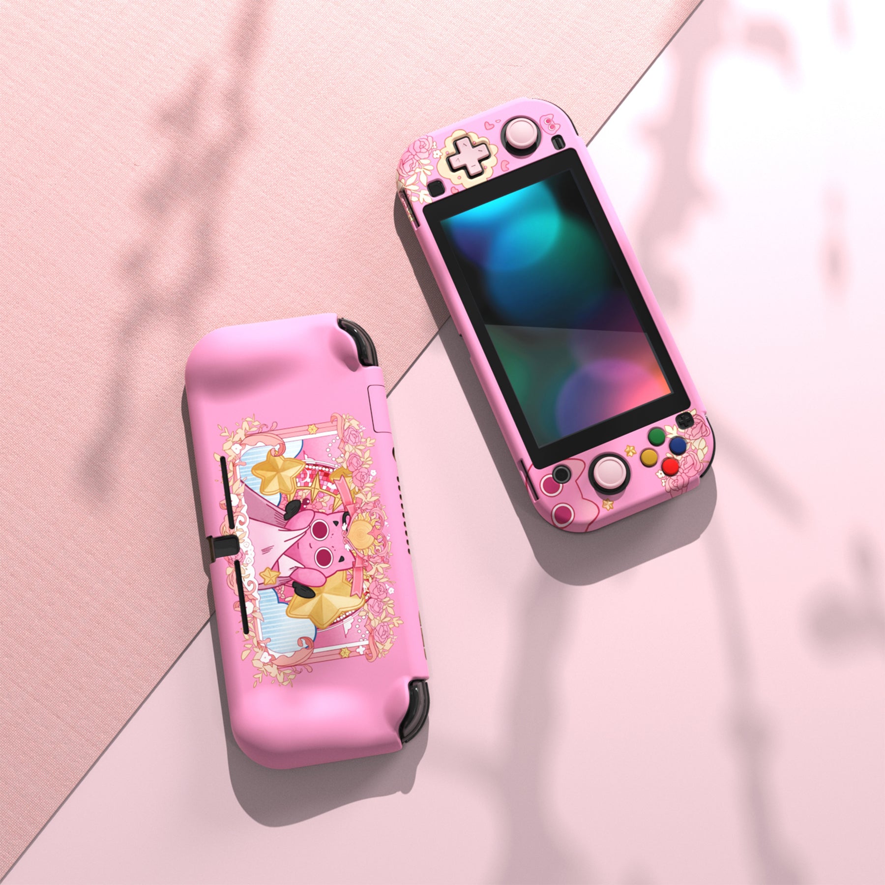 PlayVital PP&VV Hard Shell Protective Case with Screen Protector & Thumb Grip Caps & Button Caps for Nintendo Switch Lite - Pink - PSLYR018 playvital