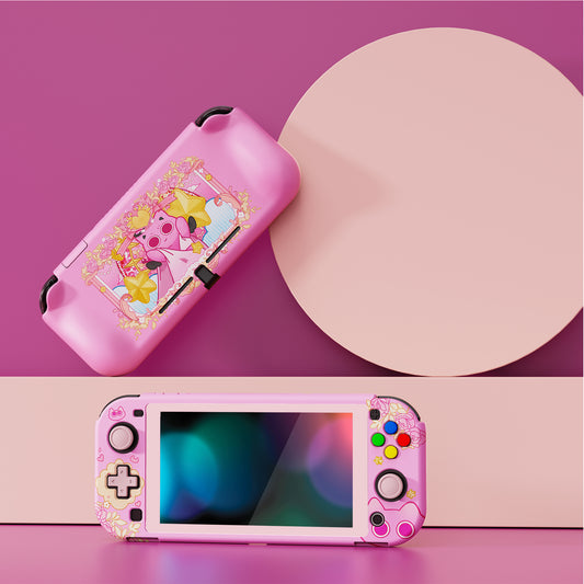 PlayVital PP&VV Hard Shell Protective Case with Screen Protector & Thumb Grip Caps & Button Caps for Nintendo Switch Lite - Pink - PSLYR018 playvital