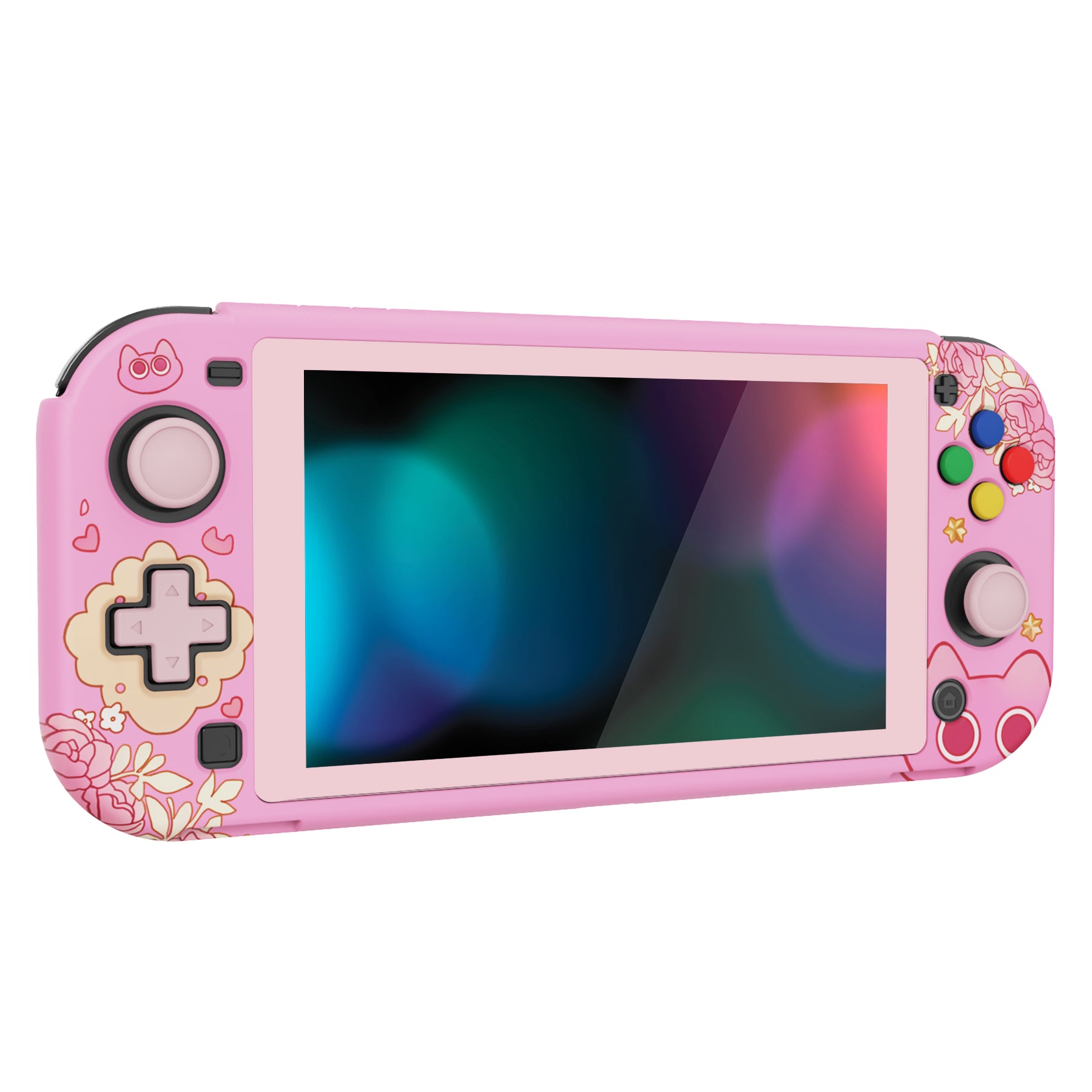 PlayVital PP&VV Hard Shell Protective Case with Screen Protector & Thumb Grip Caps & Button Caps for Nintendo Switch Lite - Pink - PSLYR018 playvital