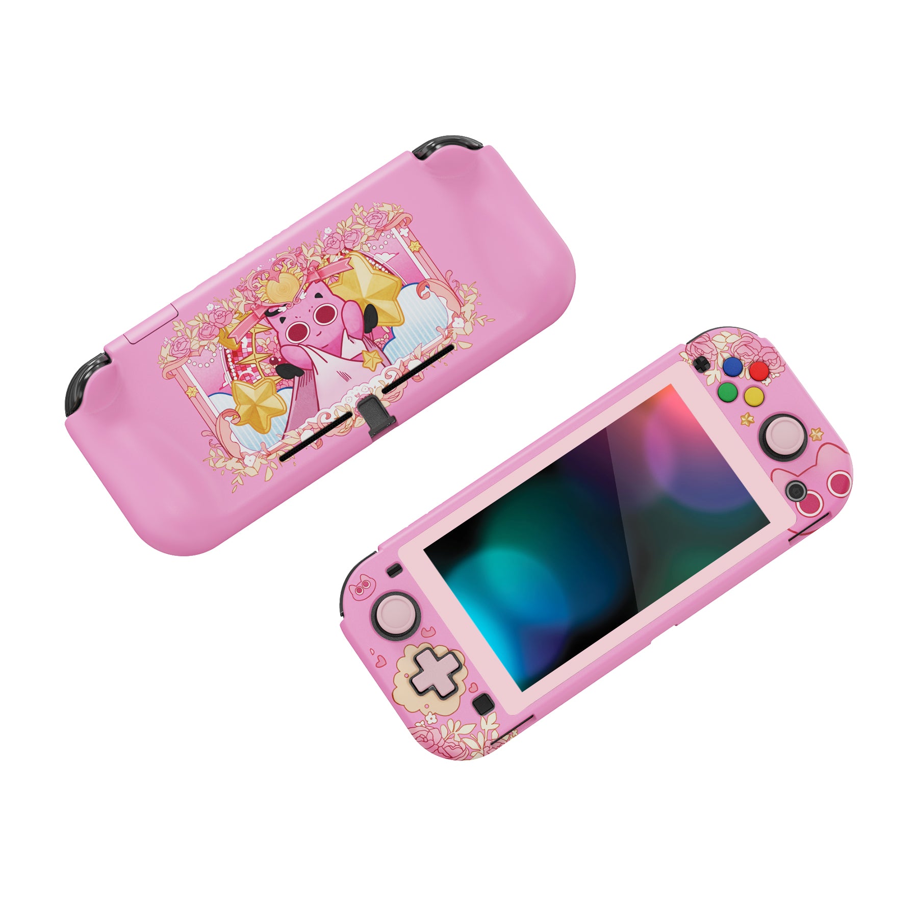 PlayVital PP&VV Hard Shell Protective Case with Screen Protector & Thumb Grip Caps & Button Caps for Nintendo Switch Lite - Pink - PSLYR018 playvital