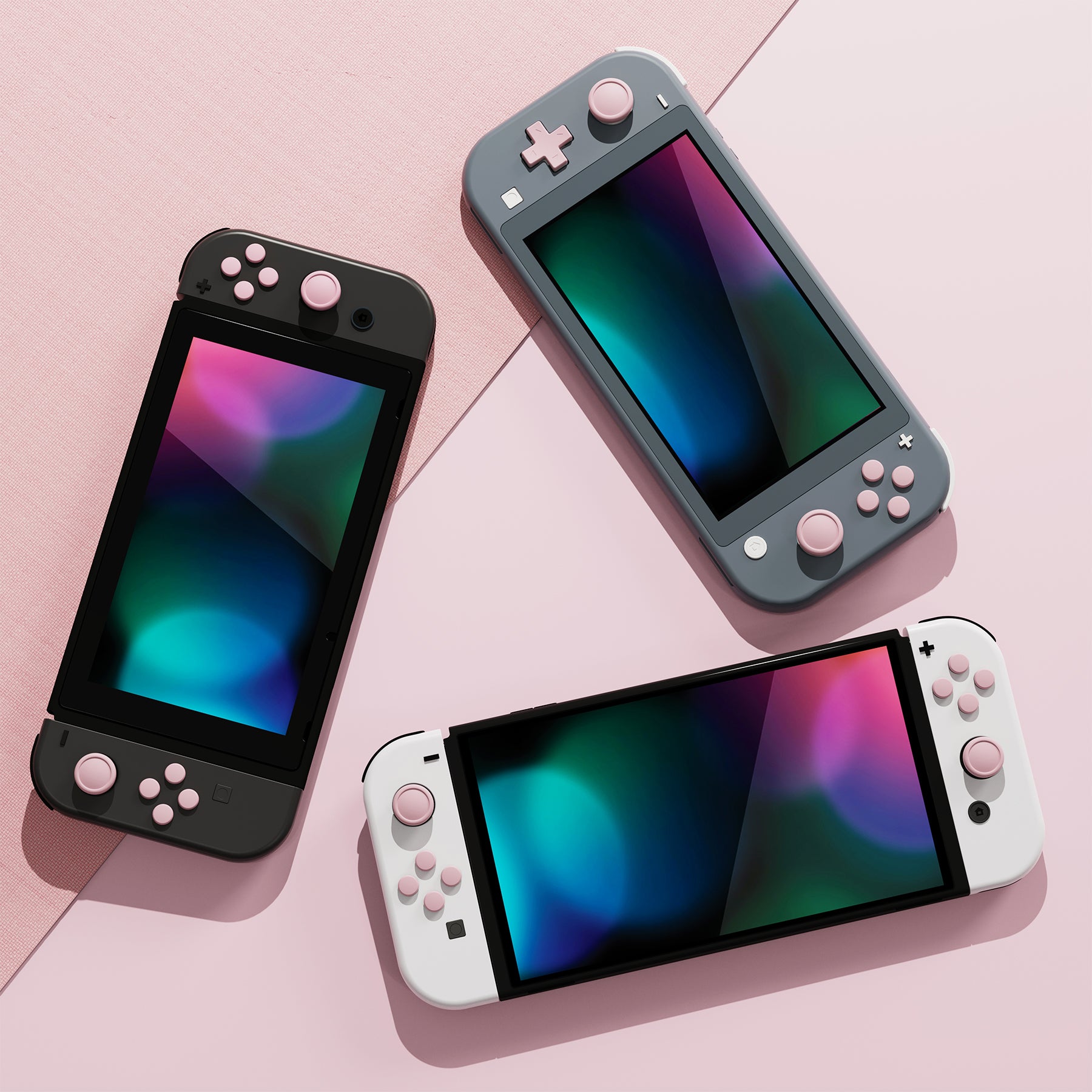 PlayVital Silicone Button Covers and Thumb Grip Set for Nintendo Switch & Switch OLED & Switch Lite ABXY Directional Key Button Caps with Switch Lite D-Pad Button Cap - Pink PlayVital