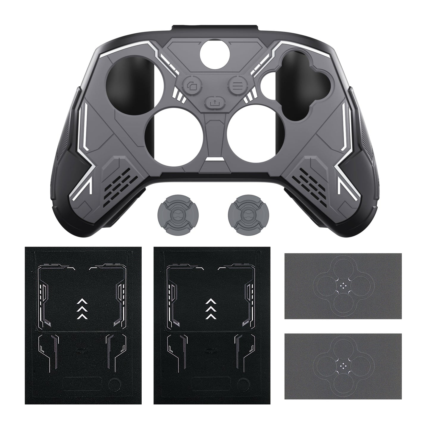 PlayVital Stellar Mecha Silicone Cover Skin for Xbox Series X/S Controller with Thumb Grips & Sticker, Anti-slip Grip Protector for Xbox Core Wireless Controller - Black & Gunmetal Gray PlayVital