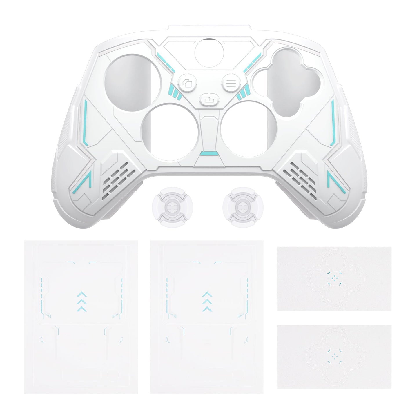 PlayVital Stellar Mecha Silicone Cover Skin for Xbox Series X/S Controller with Thumb Grips & Sticker, Anti-slip Grip Protector for Xbox Core Wireless Controller - White & Frost Gray PlayVital
