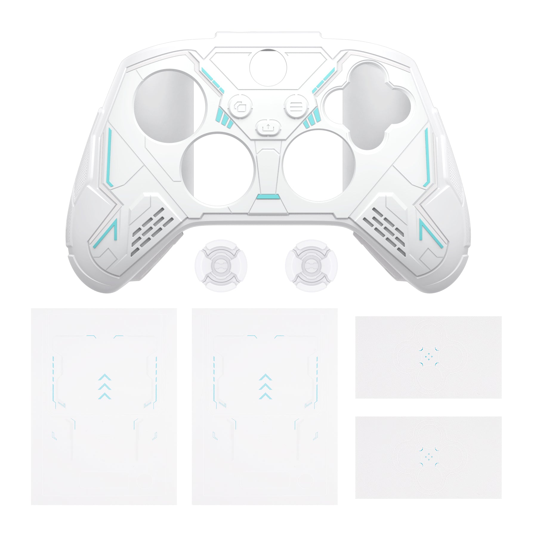 PlayVital Stellar Mecha Silicone Cover Skin for Xbox Series X/S Controller with Thumb Grips & Sticker, Anti-slip Grip Protector for Xbox Core Wireless Controller - White & Frost Gray PlayVital