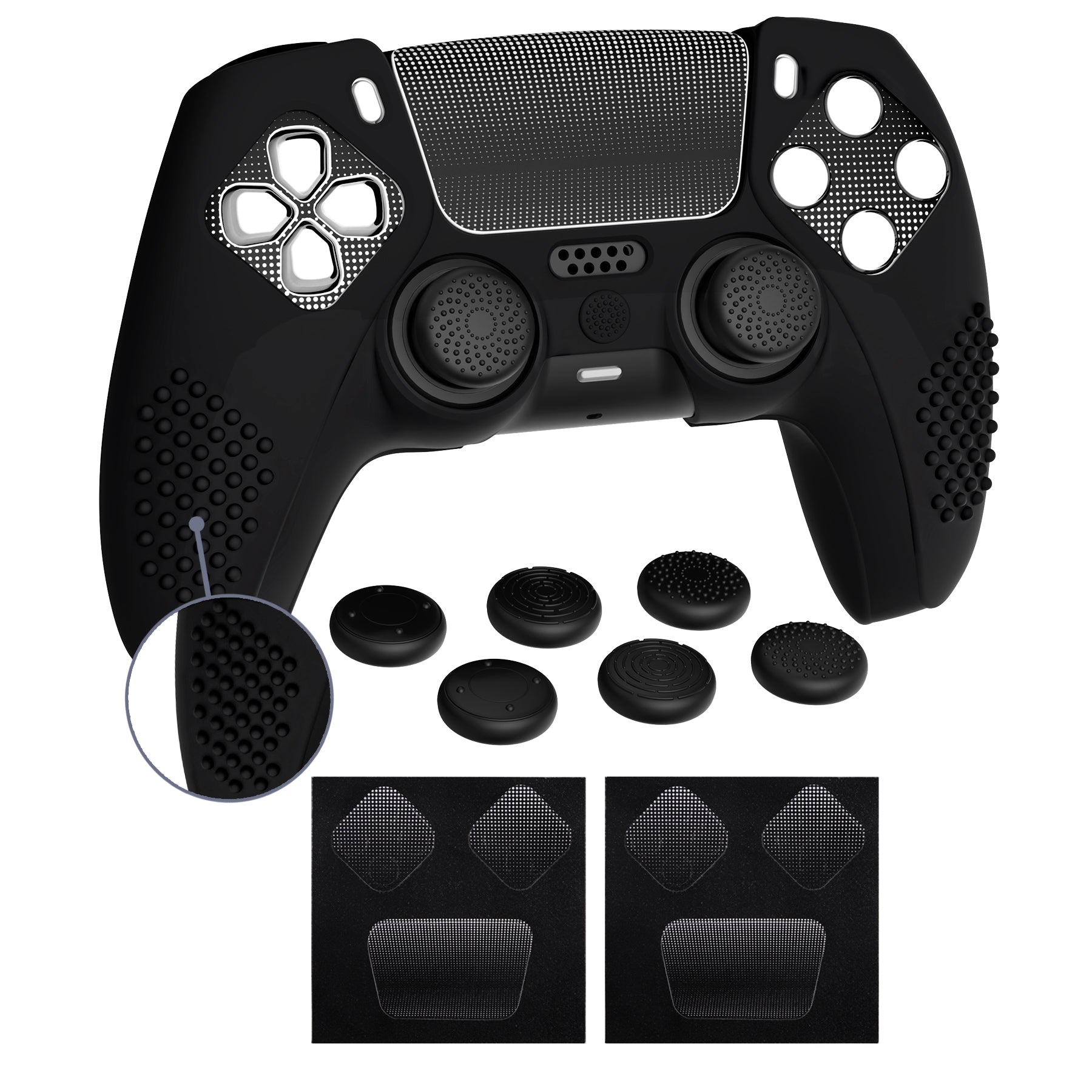 PlayVital Upgraded 3D Studded Edition Anti-Slip Silicone Cover Skin with 6 Thumb Grips & 2 Stickers for PS5 Controller, Compatible with Charging Dock - Black PlayVital