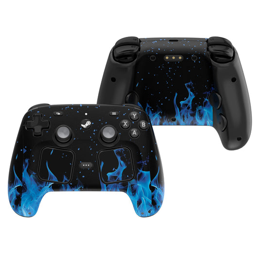 PlayVital for Steam Controller 2 Vinyl Skin (3-Pack), Scratch-Resistant, No-Residue Decal Stickers for Steam Controller Accessories – Blue Flame PlayVital