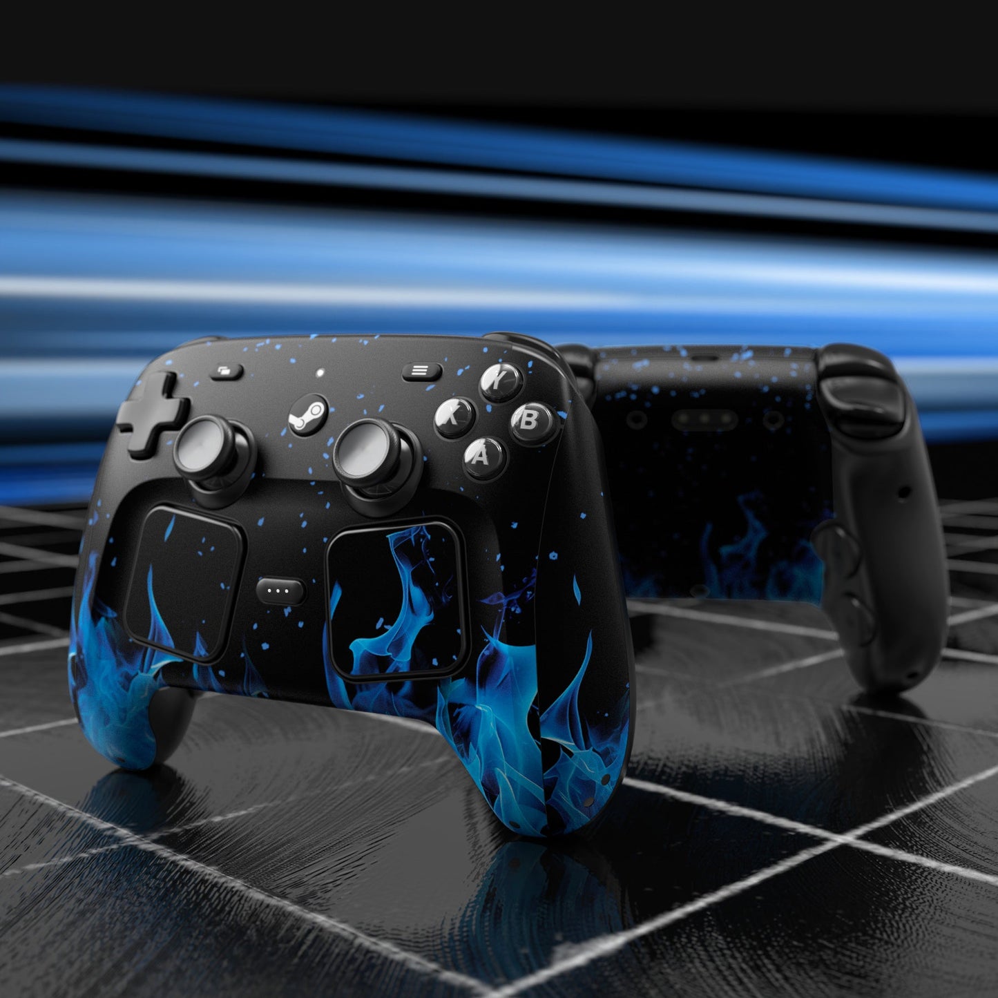 PlayVital for Steam Controller 2 Vinyl Skin (3-Pack), Scratch-Resistant, No-Residue Decal Stickers for Steam Controller Accessories – Blue Flame PlayVital