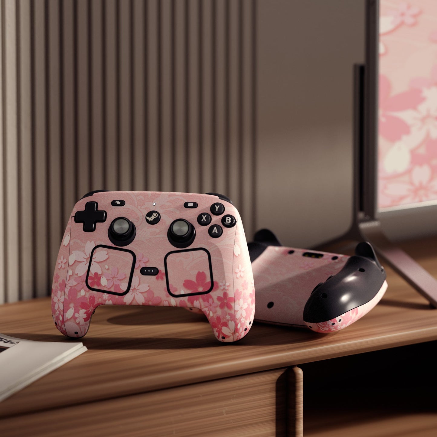 PlayVital for Steam Controller 2 Vinyl Skin (3-Pack), Scratch-Resistant, No-Residue Decal Stickers for Steam Controller Accessories – Cherry Blossoms Petals PlayVital