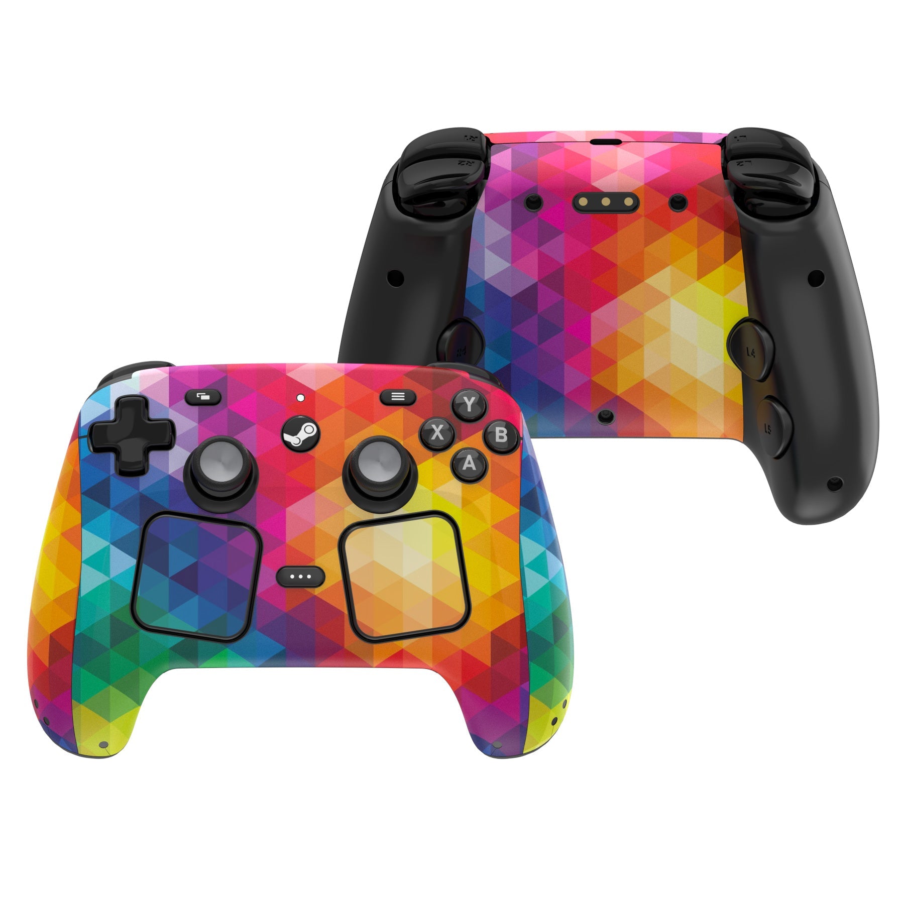 PlayVital for Steam Controller 2 Vinyl Skin (3-Pack), Scratch-Resistant, No-Residue Decal Stickers for Steam Controller Accessories – Colorful Triangle PlayVital