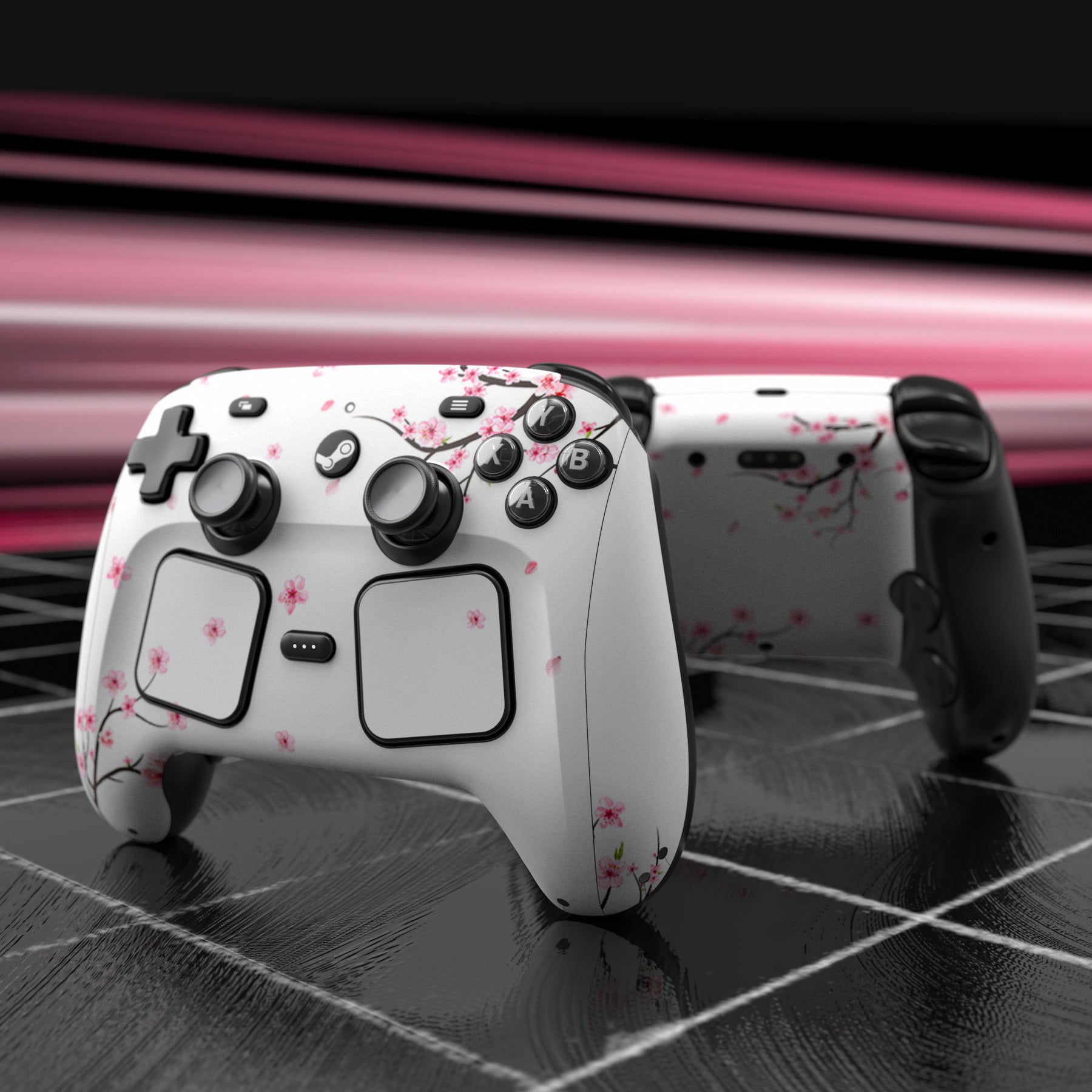 PlayVital for Steam Controller 2 Vinyl Skin (3-Pack), Scratch-Resistant, No-Residue Decal Stickers for Steam Controller Accessories – Falling Cherry Blossom PlayVital