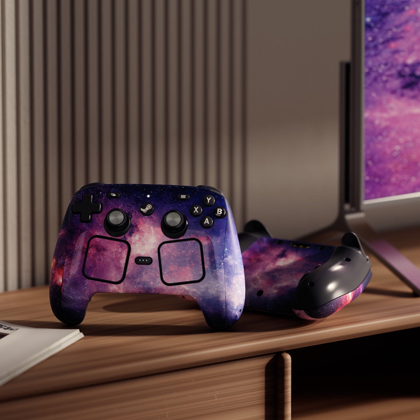 PlayVital for Steam Controller 2 Vinyl Skin (3-Pack), Scratch-Resistant, No-Residue Decal Stickers for Steam Controller Accessories – Nebula Galaxy PlayVital