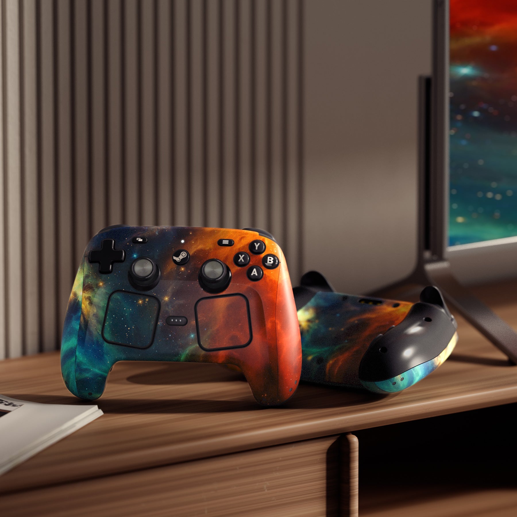 PlayVital for Steam Controller 2 Vinyl Skin (3-Pack), Scratch-Resistant, No-Residue Decal Stickers for Steam Controller Accessories – Orange Star Universe PlayVital