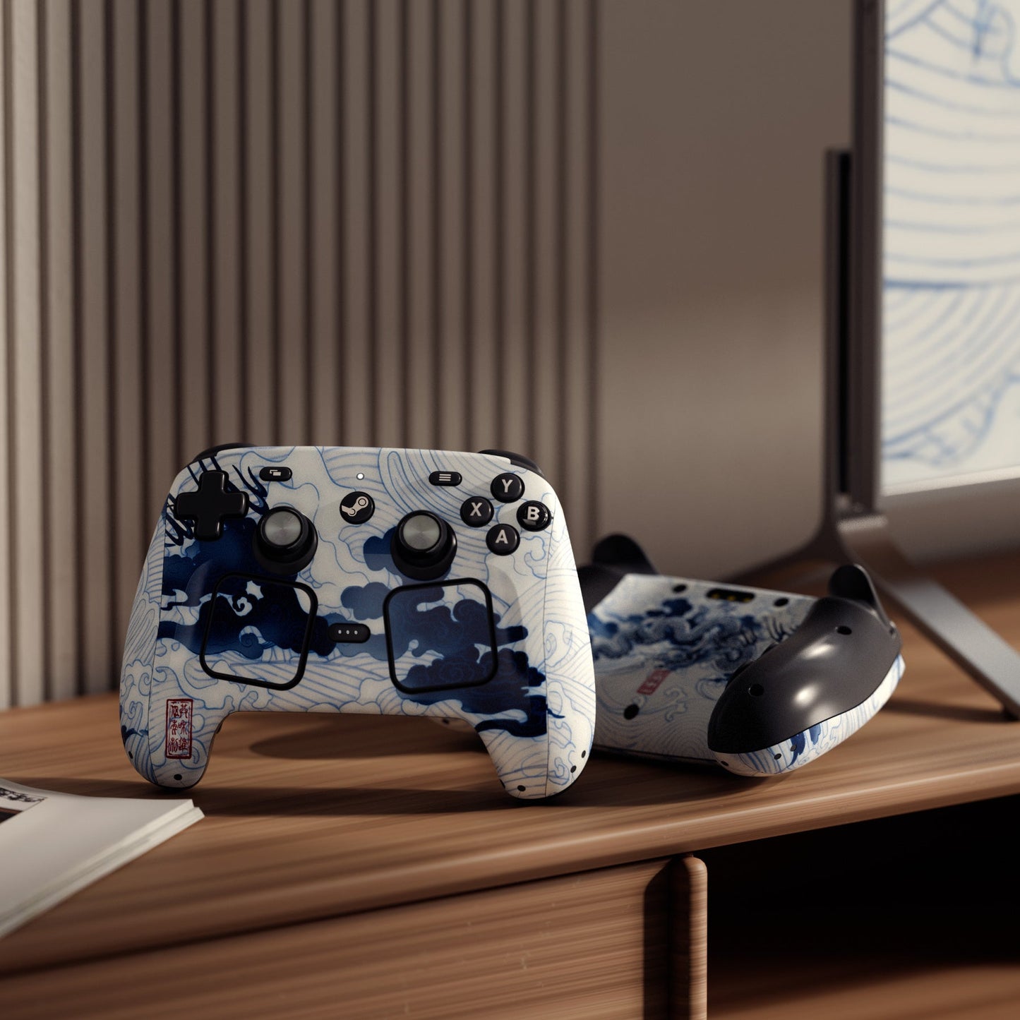 PlayVital for Steam Controller 2 Vinyl Skin (3-Pack), Scratch-Resistant, No-Residue Decal Stickers for Steam Controller Accessories – Qinghua Porcelain Style PlayVital